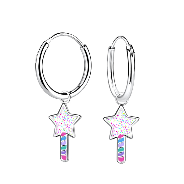 Wholesale Sterling Silver Star Charm Ear Hoops - JD22962