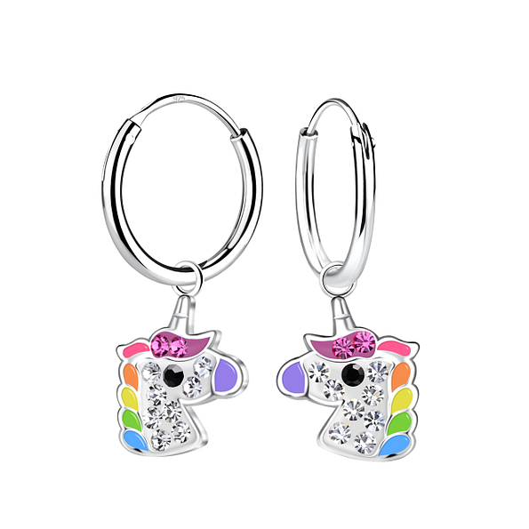 Wholesale Sterling Silver Unicorn Charm Ear Hoops - JD22964