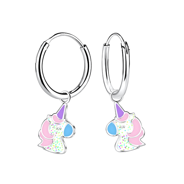 Wholesale Sterling Silver Unicorn Charm Ear Hoops - JD22976