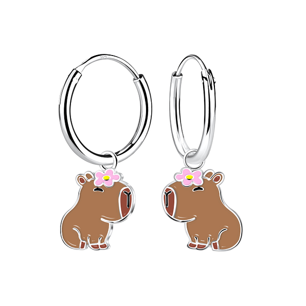 Wholesale Sterling Silver Capybara Charm Ear Hoops - JD22978