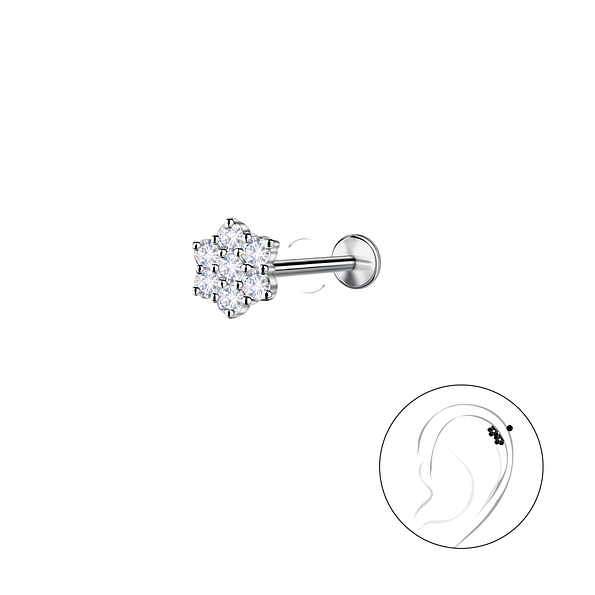 Wholesale Sterling Silver Flower with Titanium Labret - JD23986