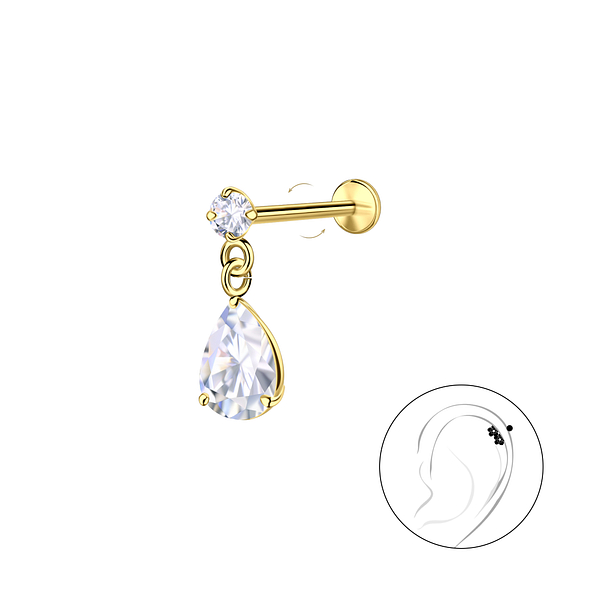 Wholesale Sterling Silver Round with Hanging Stone with Titanium Labret - JD23975