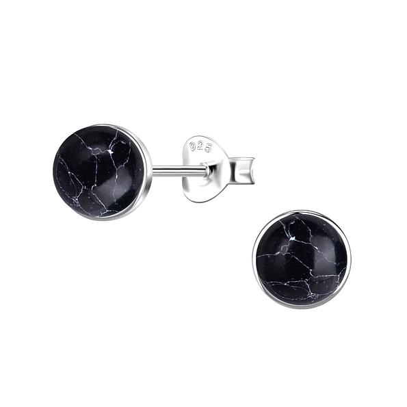Wholesale 6mm Round Imitation Stone Sterling Silver Ear Studs - JD24404