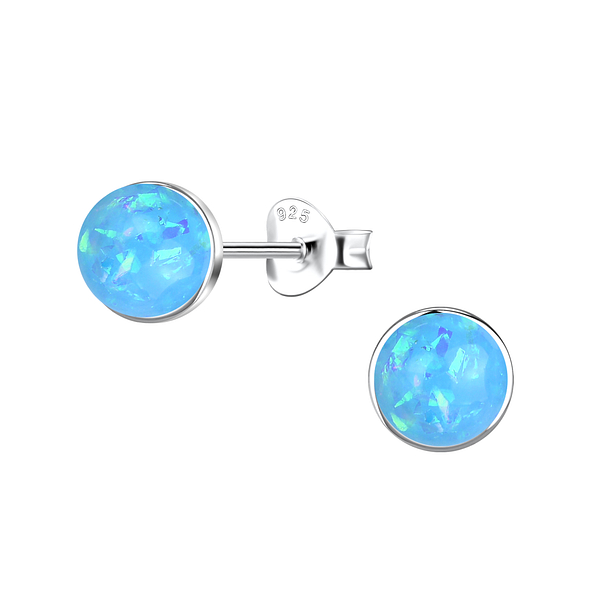 Wholesale 6mm Round Resin Opal Sterling Silver Ear Studs - JD24413
