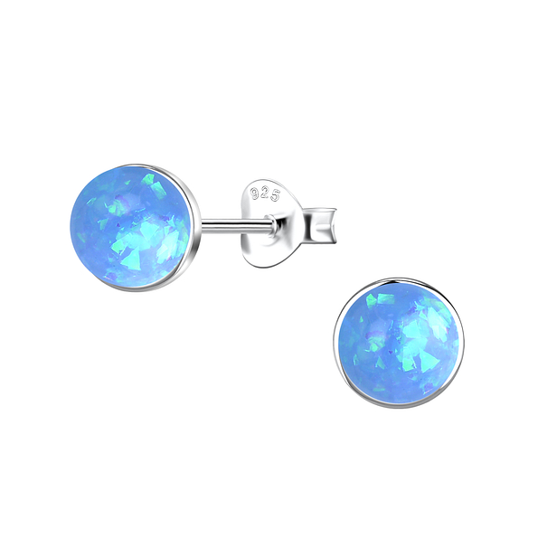 Wholesale 6mm Round Resin Opal Sterling Silver Ear Studs - JD24414 Wholesale 6mm Round Resin Opal Sterling Silver Ear Studs - JD24414