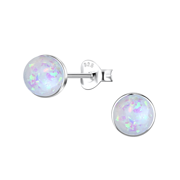 Wholesale 6mm Round Resin Opal Sterling Silver Ear Studs - JD24411