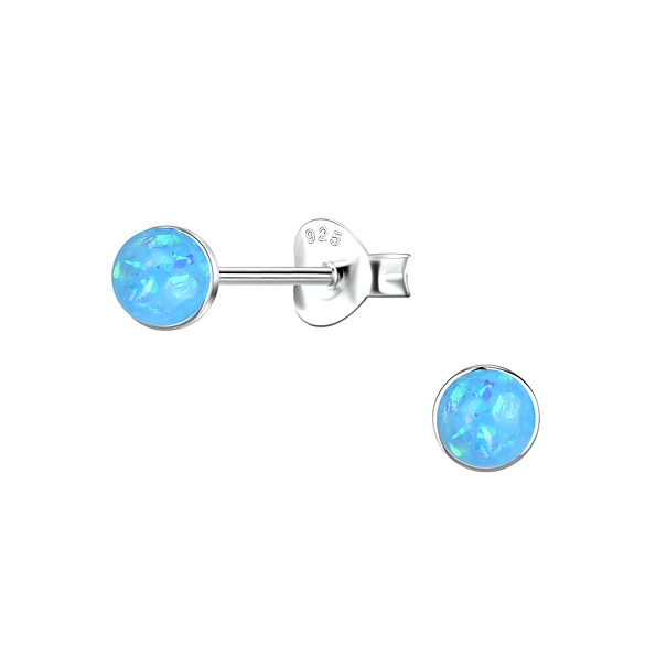 Wholesale 4mm Round Resin Opal Sterling Silver Ear Studs - JD24417