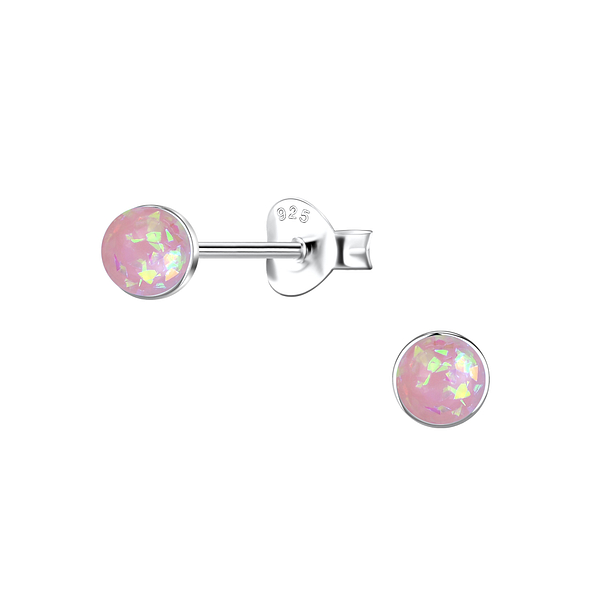 Wholesale 4mm Round Resin Opal Sterling Silver Ear Studs - JD24419