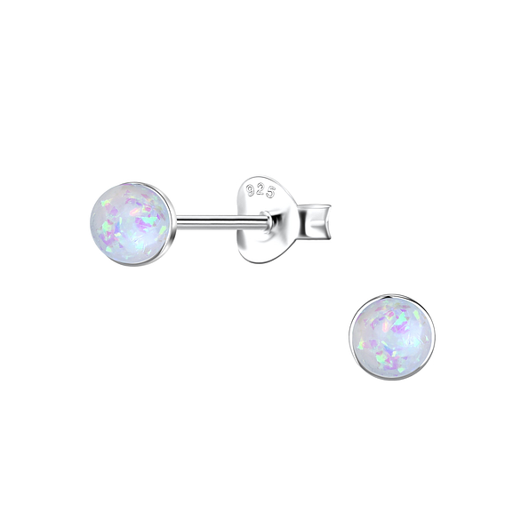 Wholesale 4mm Round Resin Opal Sterling Silver Ear Studs - JD24420