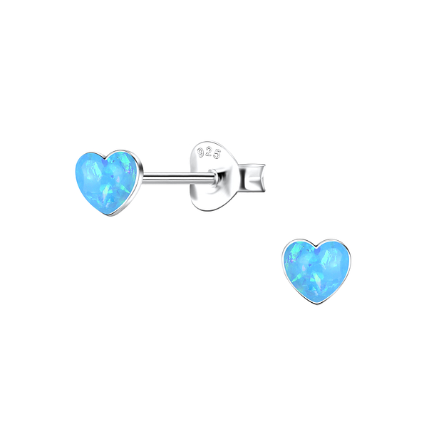 Wholesale 5mm Heart Resin Opal Sterling Silver Ear Studs - JD24421