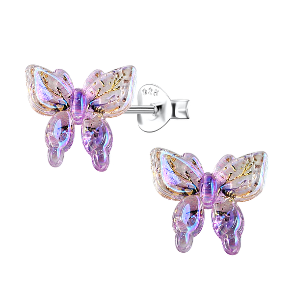 Wholesale Sterling Silver Ear Studs with Resin Butterfly - JD22772 Wholesale Sterling Silver Ear Studs with Resin Butterfly - JD22772