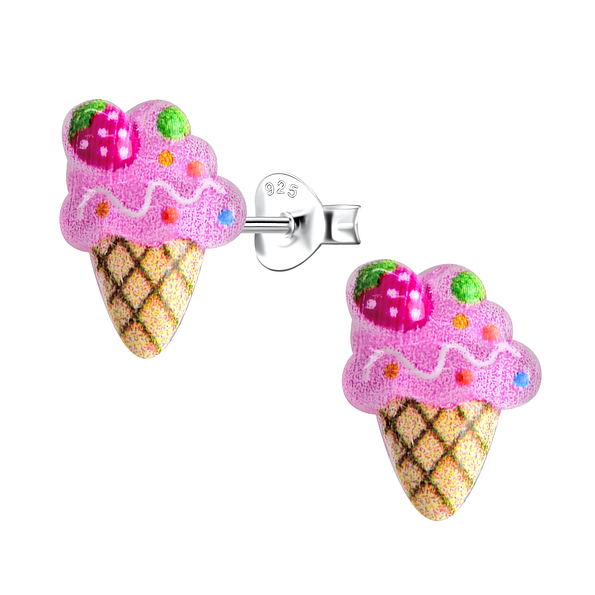 Wholesale Sterling Silver Ear Studs with Resin Ice Cream - JD22780