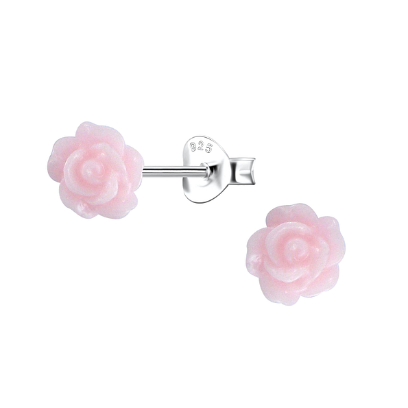 Wholesale Sterling Silver Ear Studs with Resin Rose - JD23738