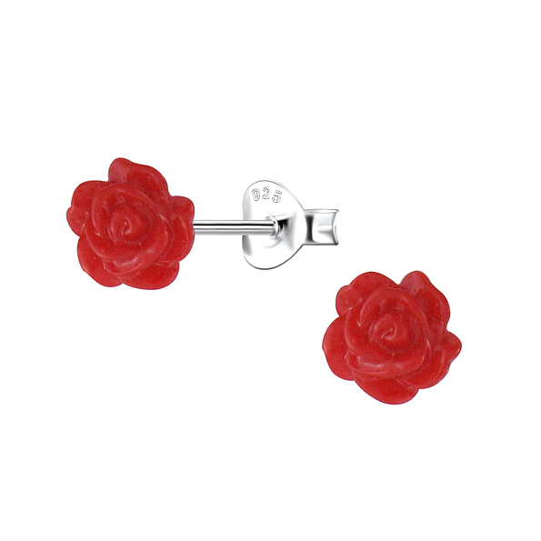 Wholesale Sterling Silver Ear Studs with Resin Rose - JD23739 Wholesale Sterling Silver Ear Studs with Resin Rose - JD23739