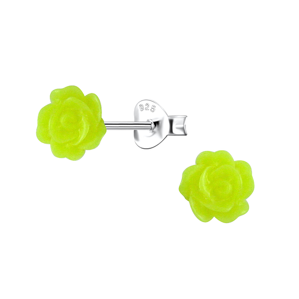 Wholesale Sterling Silver Ear Studs with Resin Rose - JD23741 Wholesale Sterling Silver Ear Studs with Resin Rose - JD23741