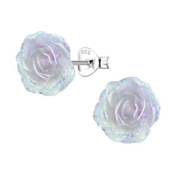 Wholesale Sterling Silver Ear Studs with Resin Rose - JD23745 Wholesale Sterling Silver Ear Studs with Resin Rose - JD23745