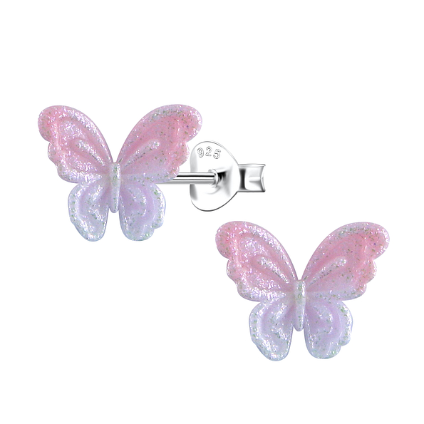 Wholesale Sterling Silver Ear Studs with Resin Butterfly - JD23747