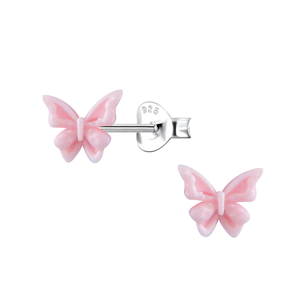 Wholesale Sterling Silver Ear Studs with Resin Butterfly - JD23751 Wholesale Sterling Silver Ear Studs with Resin Butterfly - JD23751