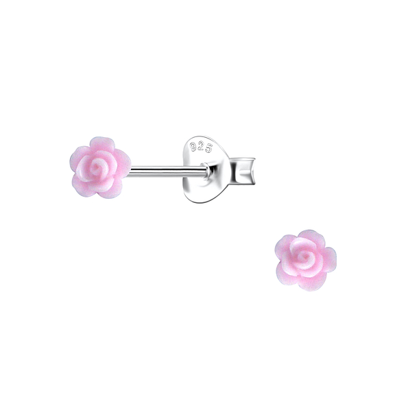 Wholesale Sterling Silver Ear Studs with Resin Rose - JD23756 Wholesale Sterling Silver Ear Studs with Resin Rose - JD23756
