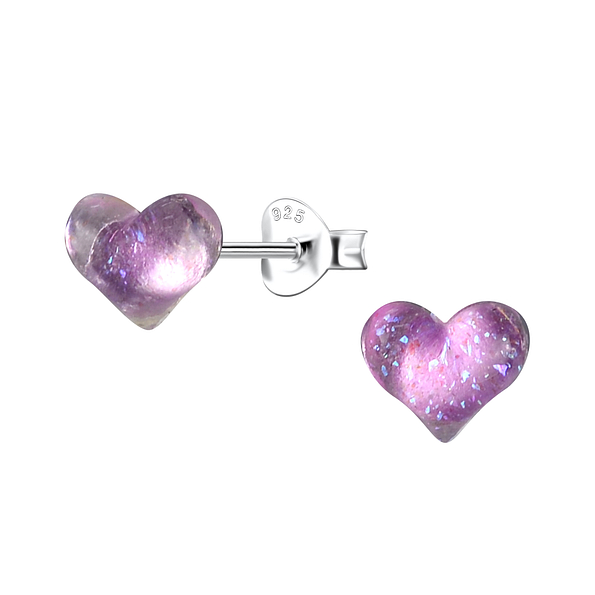 Wholesale Sterling Silver Ear Studs with Resin Heart - JD24332