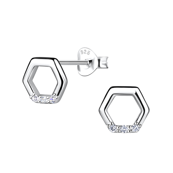 Wholesale Sterling Silver Hexagon Ear Studs - JD24077