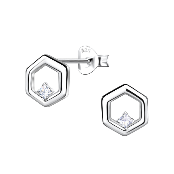 Wholesale Sterling Silver Hexagon Ear Studs - JD24086 Wholesale Sterling Silver Hexagon Ear Studs - JD24086