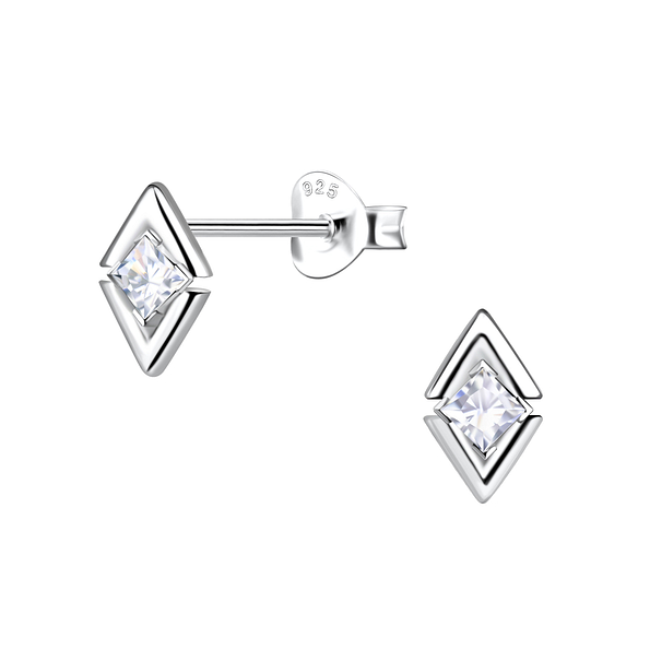 Wholesale Sterling Silver Diamond Shaped Ear Studs - JD24087