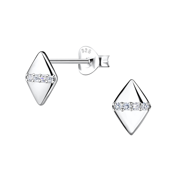 Wholesale Sterling Silver Diamond Shaped Ear Studs - JD24088 Wholesale Sterling Silver Diamond Shaped Ear Studs - JD24088