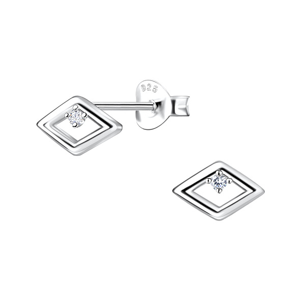 Wholesale Sterling Silver Diamond Shaped Ear Studs - JD24090 Wholesale Sterling Silver Diamond Shaped Ear Studs - JD24090