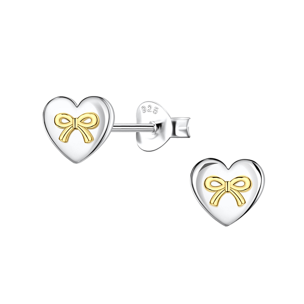 Wholesale Sterling Silver Heart with Bow Ear Studs - JD24355