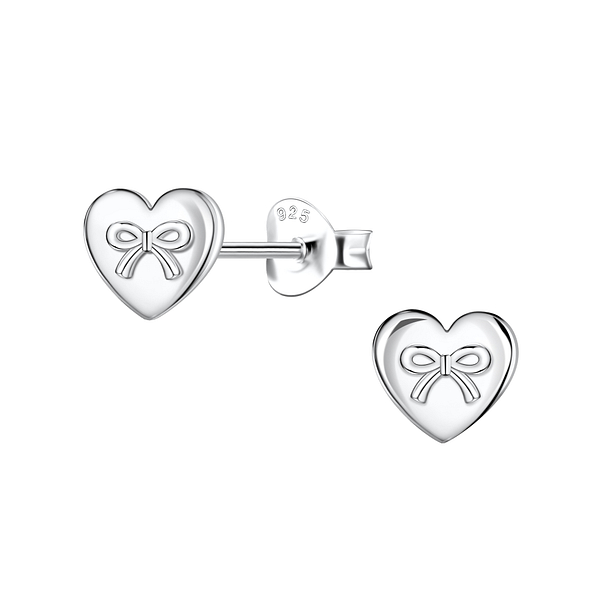 Wholesale Sterling Silver Heart with Bow Ear Studs  - JD22422