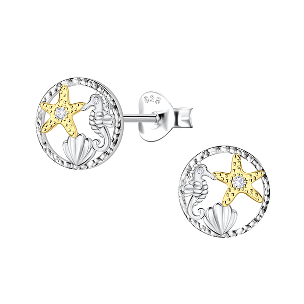 Wholesale Sterling Silver Starfish Seahorse and Shell Ear Studs - JD24361
