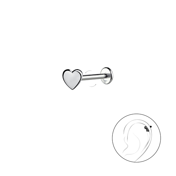 Wholesale Sterling Silver Heart with Titanium Labret - JD22874 Wholesale Sterling Silver Heart with Titanium Labret - JD22874