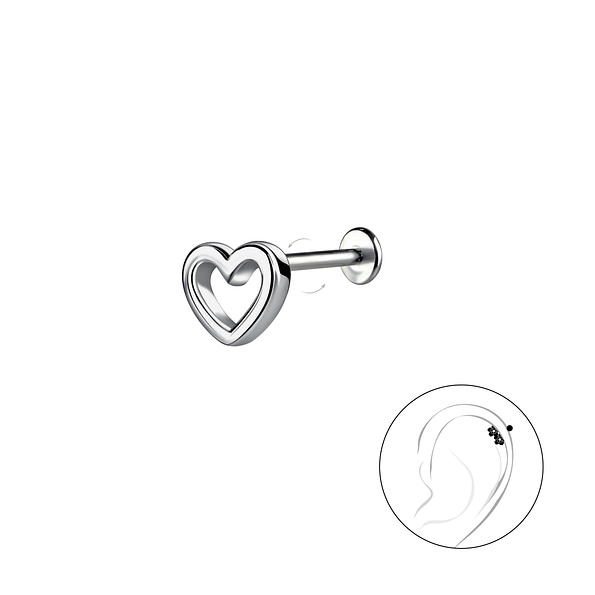 Wholesale Sterling Silver Heart with Titanium Labret - JD22863 Wholesale Sterling Silver Heart with Titanium Labret - JD22863