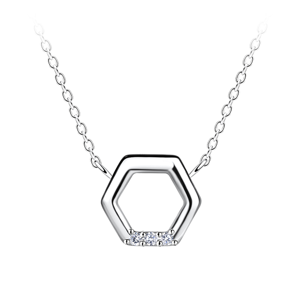 Wholesale Sterling Silver Hexagon Necklace - JD24175
