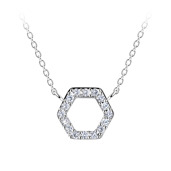 Wholesale Sterling Silver Hexagon Necklace - JD24176 Wholesale Sterling Silver Hexagon Necklace - JD24176