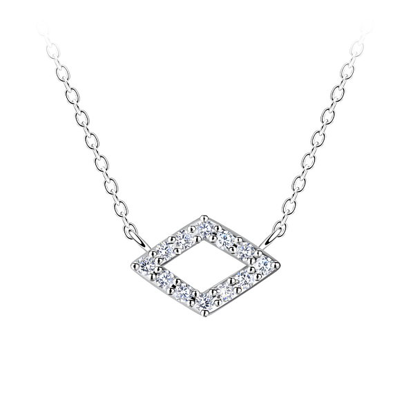 Wholesale Sterling Silver Diamond Shaped Necklace - JD24181 Wholesale Sterling Silver Diamond Shaped Necklace - JD24181