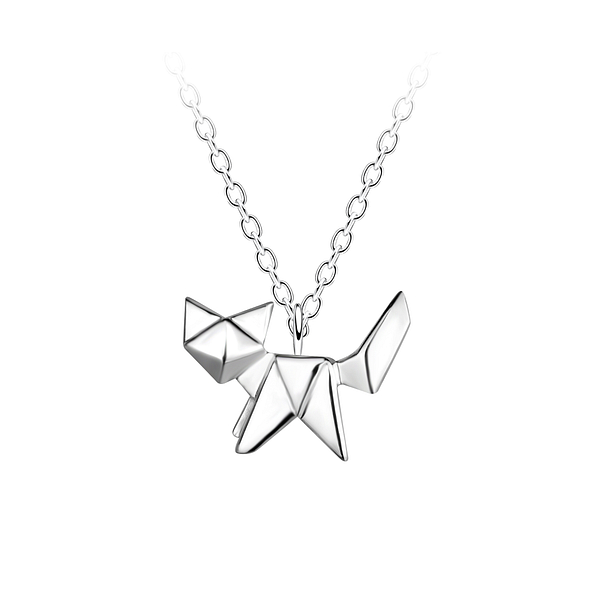 Wholesale Sterling Silver Origami Cat Necklace - JD24366