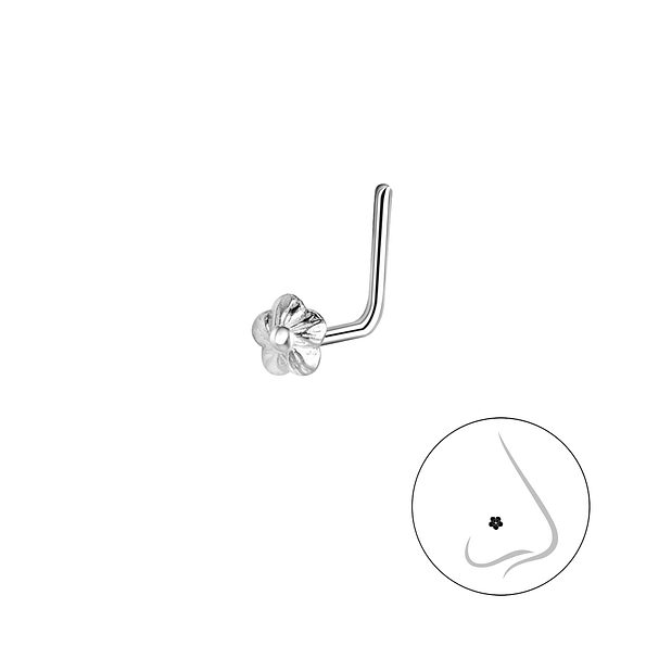 Wholesale Sterling Silver L-Shaped Flower Nose Stud - JD24260 Wholesale Sterling Silver L-Shaped Flower Nose Stud - JD24260