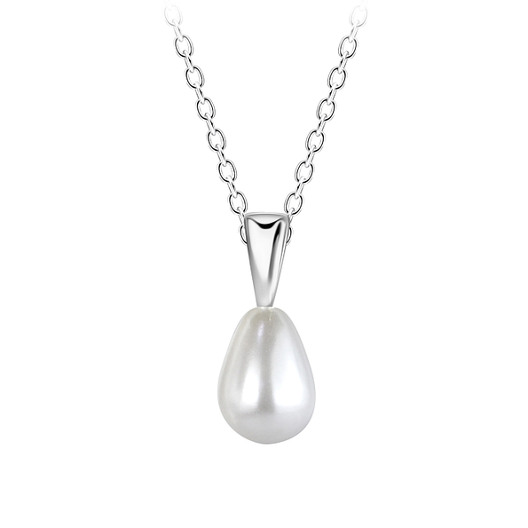 Wholesale Sterling Silver Necklace with Teardrop Pearl - JD24547 Wholesale Sterling Silver Necklace with Teardrop Pearl - JD24547