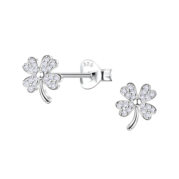 Wholesale Sterling Silver Clover Ear Studs - JD24477
