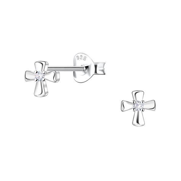 Wholesale Sterling Silver Cross Ear Studs - JD24433 Wholesale Sterling Silver Cross Ear Studs - JD24433