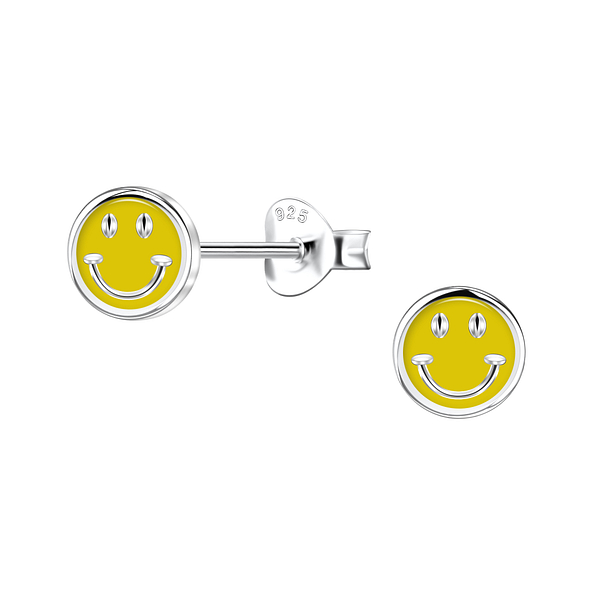 Wholesale Sterling Silver Smiley Face Ear Studs - JD24483 Wholesale Sterling Silver Smiley Face Ear Studs - JD24483