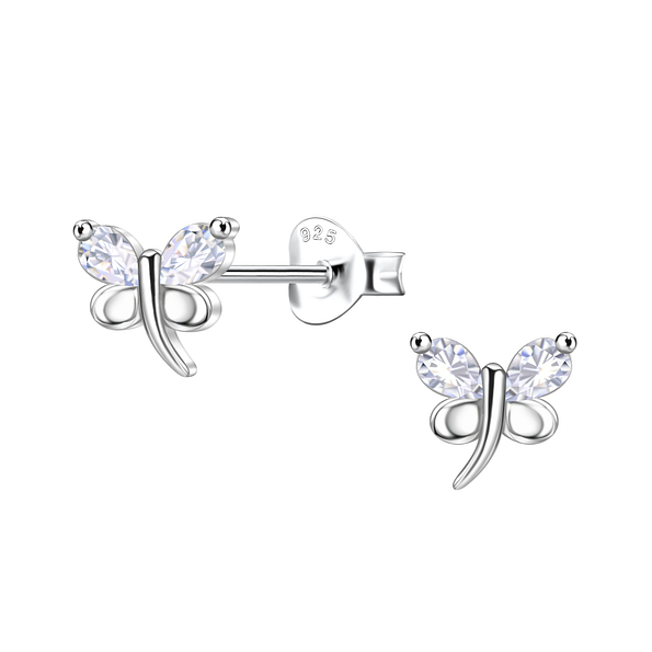 Wholesale Sterling Silver Dragonfly Ear Studs - JD24484 Wholesale Sterling Silver Dragonfly Ear Studs - JD24484