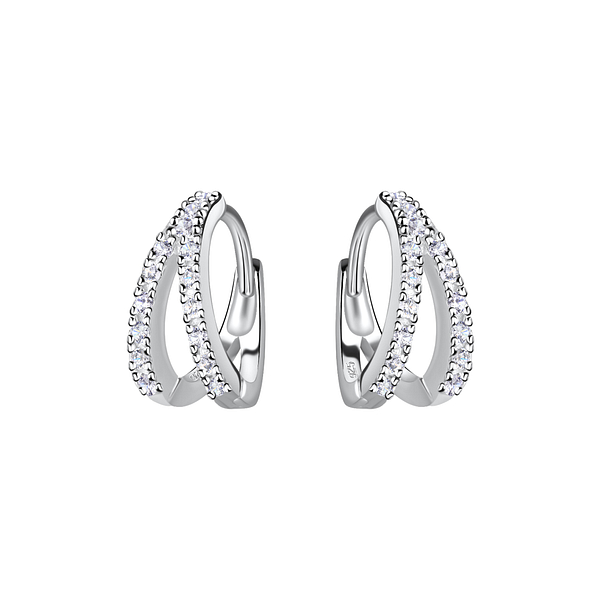 Wholesale Sterling Silver Double Line Huggie Earrings - JD24258