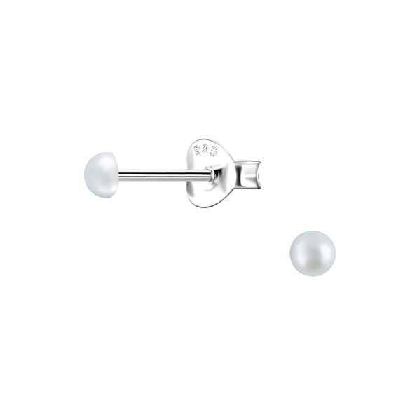 Wholesale Sterling Silver Ear Studs with 3mm Semi Circle Pearl - JD23759 Wholesale Sterling Silver Ear Studs with 3mm Semi Circle Pearl - JD23759