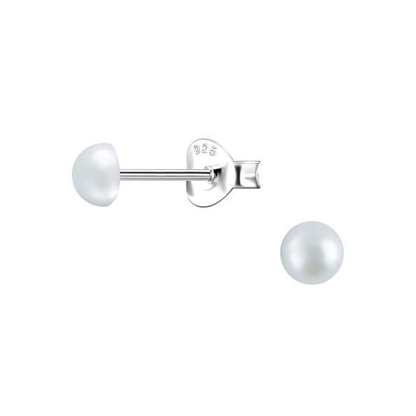 Wholesale Sterling Silver Ear Studs with 4mm Semi Circle Pearl - JD23760 Wholesale Sterling Silver Ear Studs with 4mm Semi Circle Pearl - JD23760