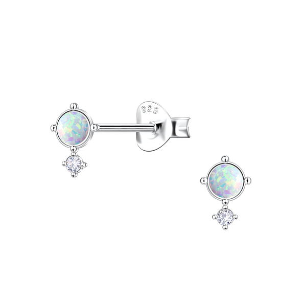 Wholesale Sterling Silver Round Opal Ear Studs - JD23621