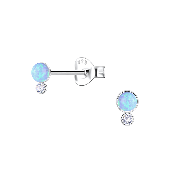 Wholesale Sterling Silver Geometric Opal Ear Studs - JD23625 Wholesale Sterling Silver Geometric Opal Ear Studs - JD23625