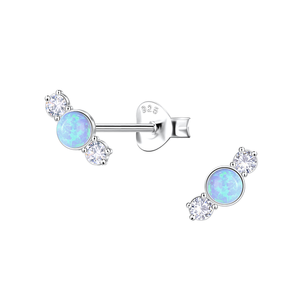 Wholesale Sterling Silver Geometric Opal Ear Studs - JD23634